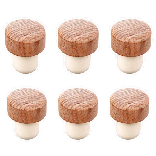 DOITOOL Wooden Wine Bottle Stopper 6Pcs T-shaped Stopper Cork Wine Stopper Bottle Stoppers Reusable Wine Bottle Stopper Wine Sealing Plug Bottle Cap for Wine Beer Bottles DIY Craft
