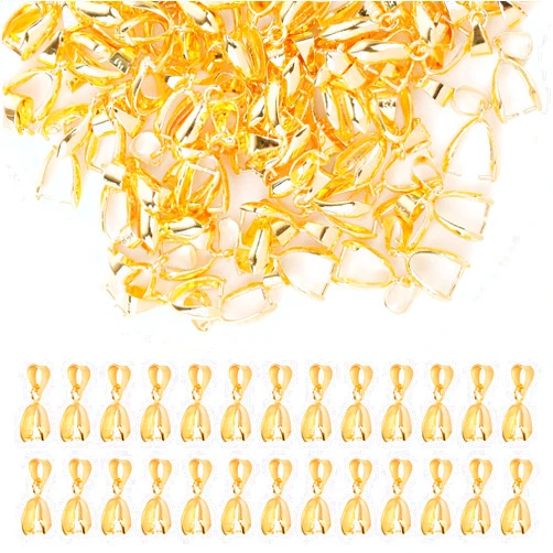 AUEAR, 100 Pack Gold Pinch Clip Bail Clasp Bead Pendant Connectors Metal Buckle Jewelry Findings for Necklace Earring Bracelet Making