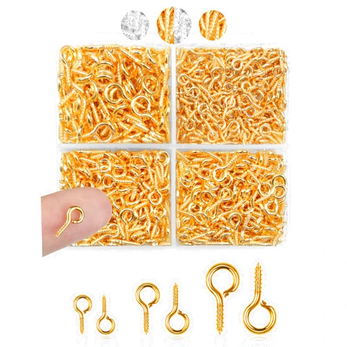 FIVEIZERO 600pcs Small Screw Pins for Jewelry Making & DIY Crafts, Mini Eyelet Screws for Art Projects & Bead Charms, Tiny Hooks & Eyes for Crafts (Gold & Silver, 3 Sizes)