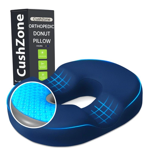 CushZone Donut Pillow Seat Cushion - Cooling Gel Floor Pillow, Memory Foam Floor Cushion for Office & Home, Car Seat, Hemorrhoids Pillow, Sciatica & Tailbone Pain Relief Chair Cushion, Blue