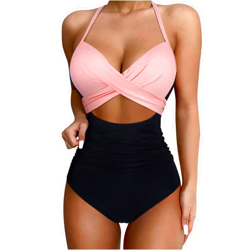 SUUKSESS Women Wrap Cut Out One Piece Swimsuit High Waisted Monokini Bathing Suit
