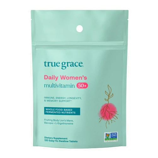 True Grace Daily Women’s Multivitamin 50+ - 120 Easy-to-Swallow Tablets - Immune, Energy, Longevity & Memory Support - Gluten Free, Soy Free, Iron Free, Vegan - 60 Servings