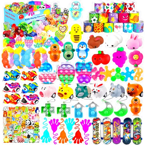 Mivanlin 117 Pcs Party Favors for Kids 4-8 8-12, Pop Fidget Toys, Treasure Box Toys for Classroom Prizes, Pinata Filler Goodie Bag Stuffers, Treasure Chest, Prize Box Toys for Boys Girls