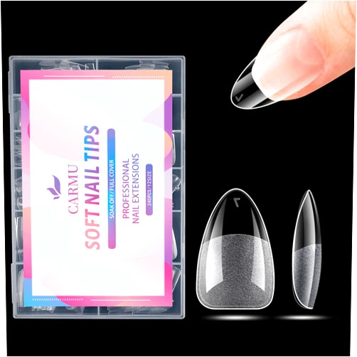 Carmu Short Almond Gel Nail Tips, 240pcs Soft Acrylic Nail Tips Half Matte Pre-shape Full Cover False Nail Tips Press on Almond Nails Tips Set for Nail Extension Nail Salon DIY Ideal Gifts 12 Sizes
