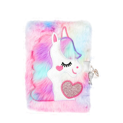 Roannie Unicorn Diary for Girls with Lock Keys, Plush Gift for Teen Girls Kids Unicorn Writing Journal Notebook, Cute Stationery Birthday Gifts for Little Girls Ages 5 6 7 8 9 10-12 Year,Tie-Dyed Fuzzy