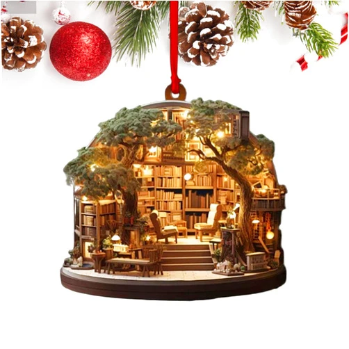 Poluom Christmas Bookstore Ornament, Acrylic Bookstore Books Stacked Christmas Tree Ornament, Christmas Book Tree Ornament (A)