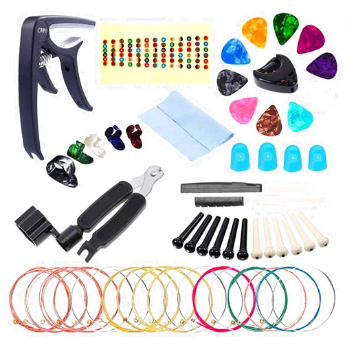 RIMLUFE acoustic guitar strings acoustic set music accessories replacement kit winder cutter finger picks holder variety pack starter tuning pegs tool repair kit parts for beginners capo 6 string set