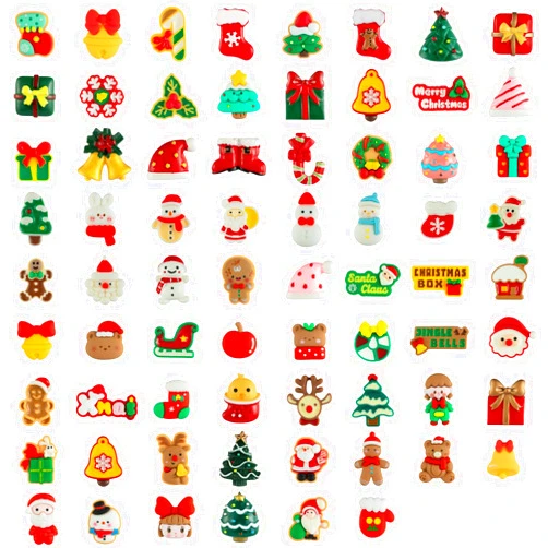 Crafare 70 Styles Christmas Resin Flatback Charms Assorted Slime Santa Snowman Tree Embellishments Supplies for Holiday DIY Scrapbooking Making Decorations 70pc