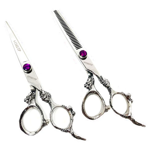 VTYEUTP Professional 6 Inch Hair Scissors, Silver Dragon Handle 440C Salon Hair Cutting Shear Thinning scissors, Perfect for Barber Stylist and Home Use(scissors set)