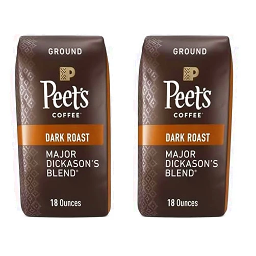 Peet's Coffee, Dark Roast Ground Coffee - Major Dickason's Blend 18 Ounce Bag (Pack of 2)