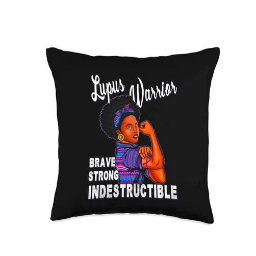 Lupus Awareness Product Gifts For Women Lupus Awareness Warrior Shirt African American Women Sister Throw Pillow, 16x16, Multicolor