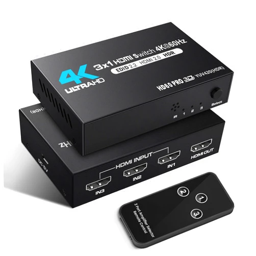NEWCARE HDMI Switch 3 in 1 Out 4K@60Hz HDMI Splitter, 4K HDMI Switch with Remote Metal HDMI Switch Box Hub Support 4K@60Hz/30Hz 1080P 3D HDR Auto Switching for NS Xbox PS4/5 PC Fire Stick Roku
