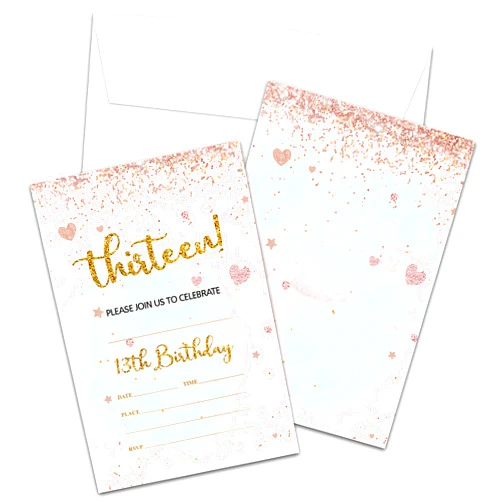 ZIIUFRN 13th Birthday Party Invitations, Blush Watercolor Invitations With Envelopes(4