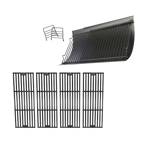 Hisencn Porcelain Cast Iron Cooking Grates and Adjustable Ash Pan for Chargriller 2121, Gas Grill Models Set of 4 Grill Grids, Extend Ash Pan with Fire Grate Hanger Replacement Parts(2 Pack)