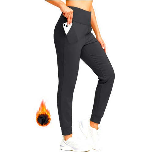 SANTINY Women's Fleece Lined Joggers Water Resistant High Waisted Thermal Sweatpants Winter Pants Hiking Running Pockets