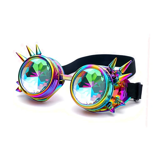 RuiJinGen Kaleidoscope Steampunk Goggles Rave Glasses Rainbow Prism Diffraction EDM Psychedelic Lenses