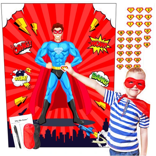 TYHJOY Superhero Party Decorations Games Pin The Sticker on The Man Games for Hero Theme Classroom Activities Birthday Party Supplies Favors
