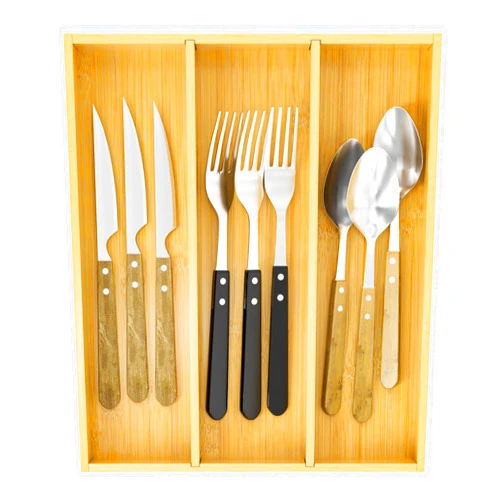 BAMBUROBA Bamboo Utensil Organizer for Kitchen Drawers, Utensil Tray and Cutlery Silverware Holder,Wood Drawer Dividers with 3 Slots
