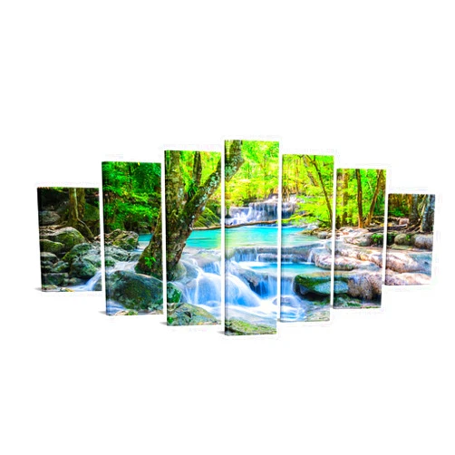iKNOW FOTO 7 Pieces X-Large Waterfall Canvas Wall Art Nature Landscape Forest Picture Print Green Trees Artwork Poster for Wall Modern Bedroom Living Room Bathroom Decoration