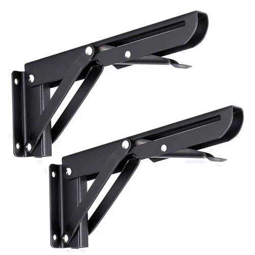 Sumnacon Sturdy Folding Shelf Brackets - Heavy Duty Black Metal Triangle Table Bench Folding Shelf Bracket 8 Inch, 2 Pcs Folding Shelf Hinge Wall Mounted, Max Load 99lb