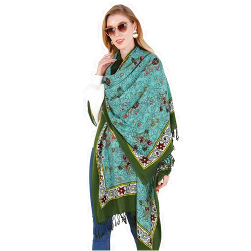DANA XU 100% Merino Wool Extra Large Pashmina Blanket Travel Scarf Cashmere Wrap for Women Fall Winter Oversize Shawl Floral