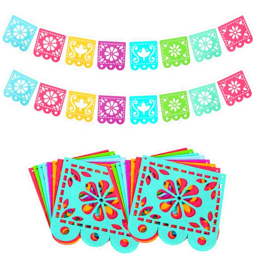 Qpout 2 Mexican Fiesta Party Decorations Banners, Felt Cinco de Mayo Decorations Banner, Day of the Dead Decor Papel Picado Banner, Dia De Los Muertos Garlands, Fiesta Birthday Baby Shower Flags