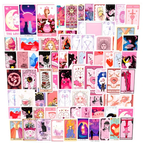 QIWENGO 110PCS Pink Tarot Myth Magic Stickers Astrology Decals Divination Waterproof Vinyl Water Botter Laptop Decorations DIY Fortune for Skateboard Cute Kawaii Stickers for Teens Girls Boys
