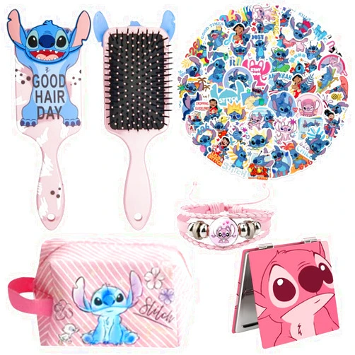 ELETON Pink Travel Cosmetic Makeup Bag Sets Include Double Sided Cosmetic Mirror, Hair Brush, PU Travel Toilet Bag, Woven Braclece and 50 Stickers, Makeup Accessories Organizer, Gift for Girls Women