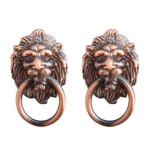 “N/A” BfyBest 2Pack Dresser Drawer Cabinet Door Ring Head Pulls Antique Lion Head Pulls Knob (Red Copper Tone)