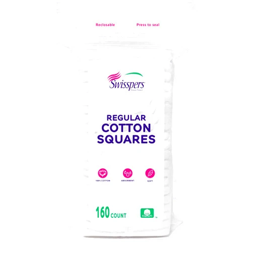 Swisspers Cotton Squares for Face - 100% Pure Cotton Pads for Makeup and Nail Polish Removal - Facial Cleansing - Gentle on The Skin - 160 Count