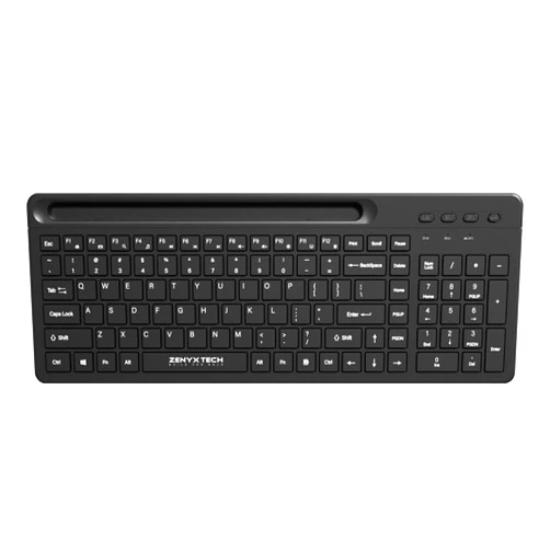ZENYX TECH Zenyx Wireless Rechargeable Keyboard with Tablet/Mobile/Pen Holder, Multi Device Connectivity with Bluetooth & USB Connection, Slim Design, English Layout for Mac Windows Laptop & PC -Black