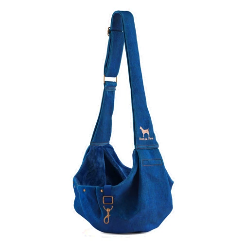 Noah & Paw Dog Sling Carrier for Small Medium Dogs & Puppies, Dog Carrier with Adjustable Padded Strap, Premium Denim, Insulated with Soft Breathable Fur, Double Safety Feature, Machine Washable