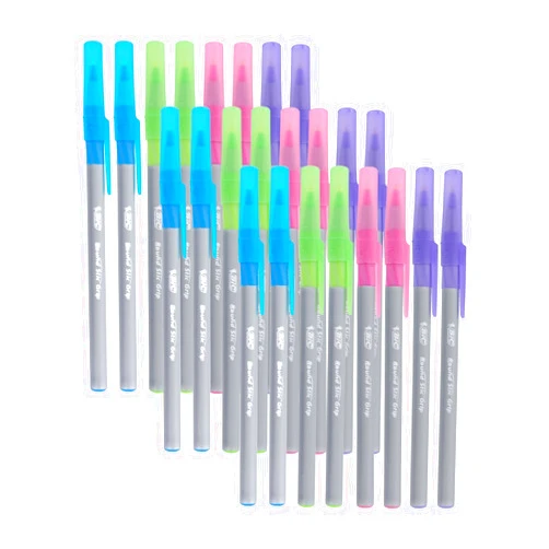 BIC Round Stic Grip Xtra Comfort Fashion Ballpoint Pens, Assorted Fashion Colors, Pack of 24 (Bundle)