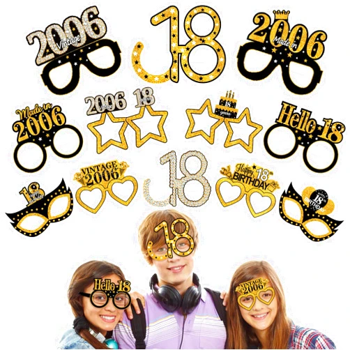 Turypaty 24Pcs 2006 18th Birthday Paper Glasses Decorations for Boys Girls - Black Gold Happy 18th Birthday Paper Eyeglasses Photo Props, Vintage 2006 Eighteen Years Old Birthday Party Supplies