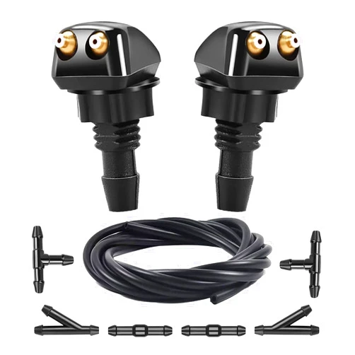 Bestmoy Car Front Windshield Wiper Fluid Nozzle and Hose Set for Car, 360° Auto Windshield Sprayer Jet Kit, Universal Automotive Wiper Accessories Fit for Most Cars Trucks SUVs (Pack of 2)