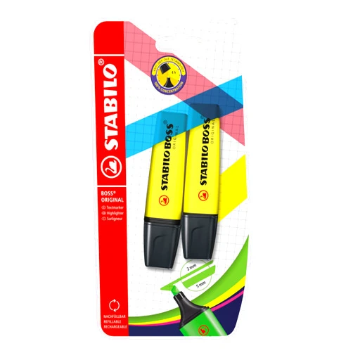 STABILO Highlighter - STABILO BOSS ORIGINAL Yellow Pack of 2 (B-10422-10)