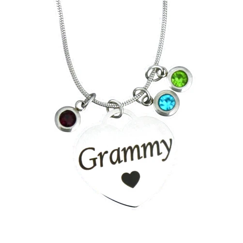 Madie's Charms Grammy Necklace - Grandma Jewelry - Personalized - Grandmothers Gifts - 1 2 3 4 5 6 Birthstones - Mimi - Nana - Meemaw - Grammie - Custom Name - Engraved Heart