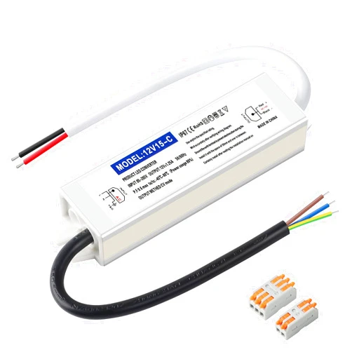 Karyoosi Waterproof IP67 LED Driver Power Supply 12V 15W 1.25A, 110V AC to 12V DC Converter, Ideal for Indoor and Outdoor, Marine, and Industrial LED Lighting Applications
