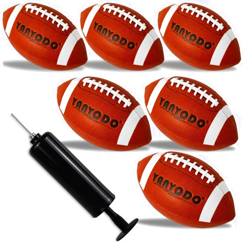 YANYODO 6 Pack Football Size 9 Official Sized Ball with Textured Grip for Youth High School&College Practice, Match and Scrimmage Play Indoors & Outdoors All Weather Use with Pump(Brown)