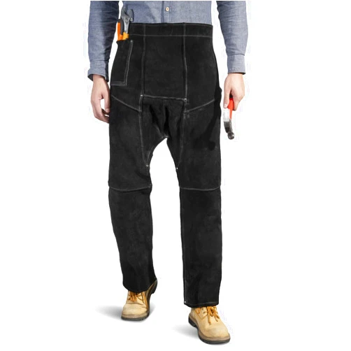 LeaSeek Leather Welding Pants - Heat & Flame Resistant Split Leather Safety Leg Protection for Men and Women, Adjustable M to XXXL