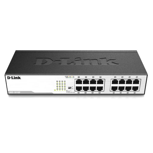 D-Link Ethernet Switch, 16 Port Gigabit Unmanaged Fanless Network Hub Desktop or Rack Mountable (DGS-1016D)