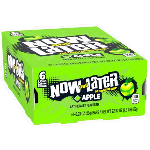Now and Later Original Taffy Chews Candy, 0.93 Bar, apple, 22.32 Ounce (Pack of 24)