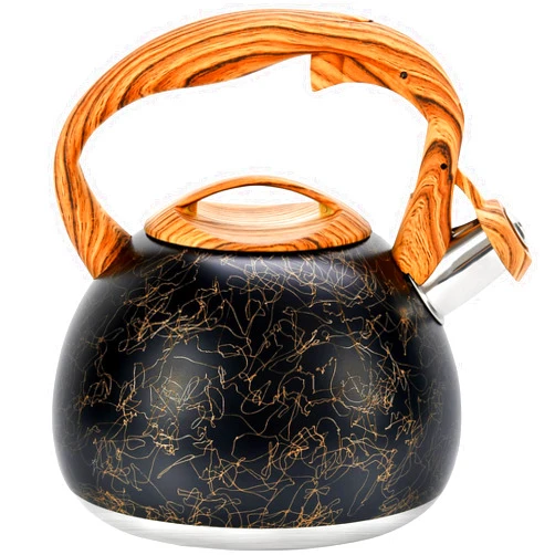Foedo Tea Kettle, 3.2Qt Whistling Tea Kettle for Stove Top, Food Grade Stainless Steel Wood Handle Teapot, Durable for Brewing Coffee, Tea, Milk, Suitable for All Heat Sources.(Golden line)
