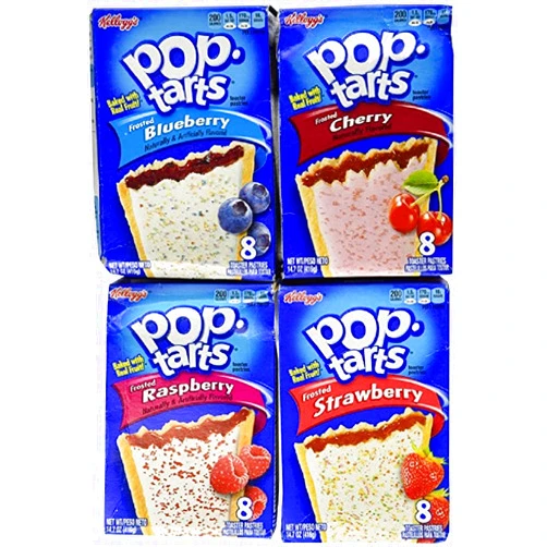 Pop-Tarts Pop Tarts Variety Pack, Frosted FRUIT Flavors: Strawberry, Blueberry, Cherry, and Raspberry. Bundle of 4-8 Count Boxes, 1 of Each Flavor. Great Care Package or Gift