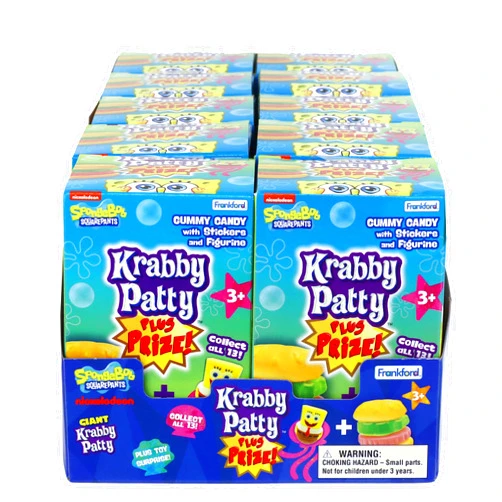 Frankford SpongeBob SquarePants Krabby Patty Plus Prize Gummy Candy with Surprise Collector's Toy, 10 Pack, Bulk, by Frankford Candy