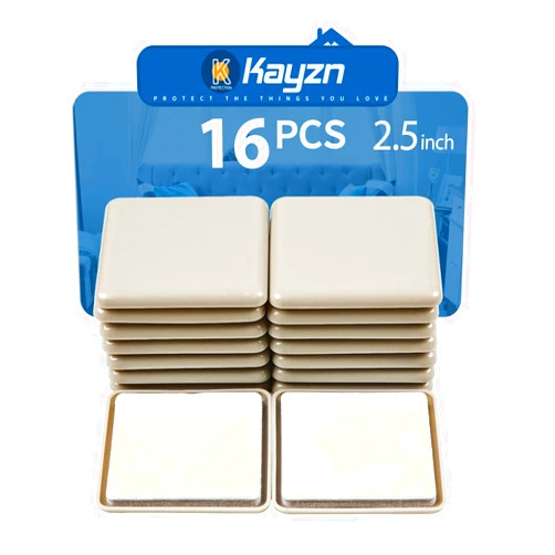 Kayzn 2.5 Inch Self-Stick Furniture Sliders, 16 PCS Square Furniture Sliders for Carpet, Self-Adhesive Chair Sliders, Carpet Sliders - Protect Carpet & Move Furniture Easily.