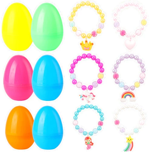 xutengy 12Pcs Easter Egg Fillers Beaded Bracelets，Surprise Easter Egg Toy for Boys Girls Toddlers Easter Basket Stuffers Gifts Party Favors Gifts