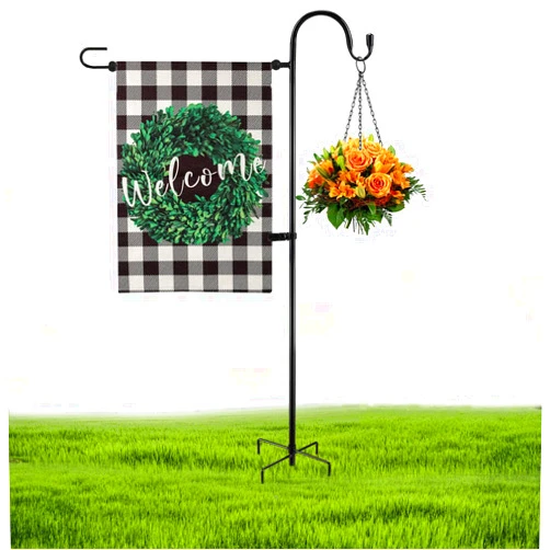 Damukoo Garden Flag Holder Stand and Shepherds Hooks, 48 Inch Height with 1/2 Inch Thick Metal Garden Flag Pole-Outdoor Lawn Yard Flag Holder Stake for Small Flag 12x18, Solar Lights-Mini Flag Holder (1)