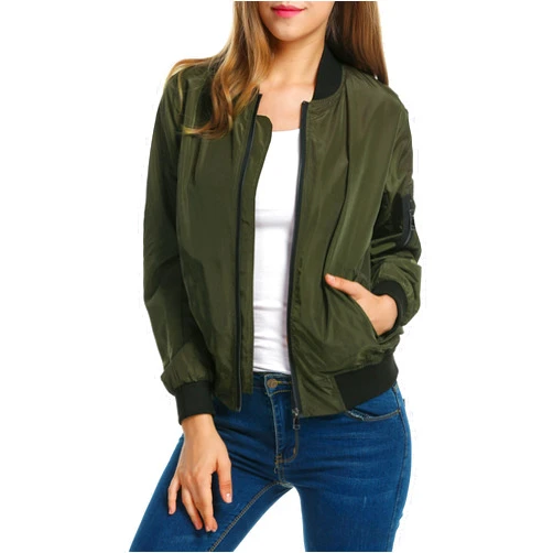 Zeagoo Women's Bomber Jacket Casual Coat Zip Up Outerwear Windbreaker with Pockets S-XXL