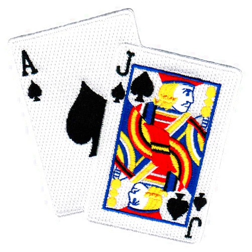 Cypress Collectibles Embroidered Patches Blackjack Iron-On Patch Embroidered Ace Jack of Spades Las Vegas Playing Cards